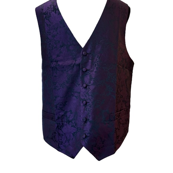 Luxury Purple & Black Floral Leaf Silk Vest Set - Size M - Picture 5 of 6